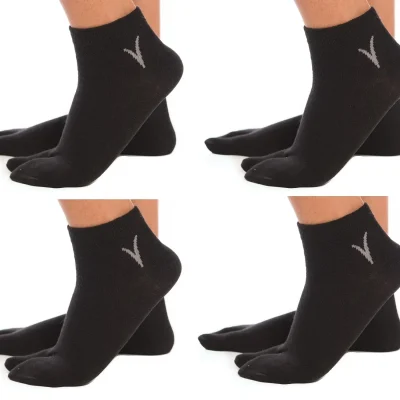 4 Pairs Black Ankle Casual VToe Flip-Flop Tabi Big Toe Socks